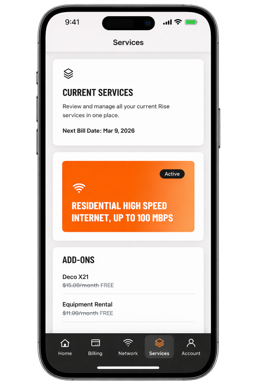MyRise — services screen